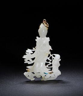 Chinese White Jade Carved Guanyin, Yuan