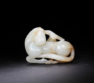 Chinese Jade Carving of Monkey on Horse, Ming
