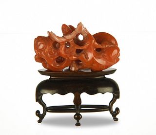 Chinese Red Agate Carving of 3 Goats, 18th Century