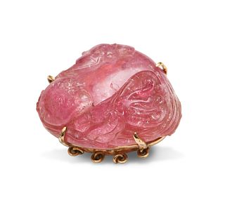 Chinese Tourmaline Carved Fruit Toggle, 19th Century