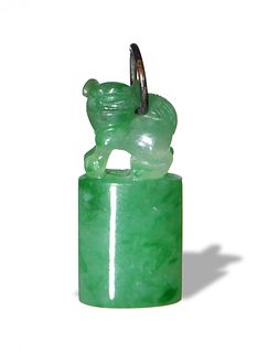 Chinese Jadeite Seal with Lion Finial, Late 19th Century