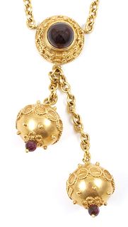 18K Yellow Gold & Garnet Cabochon Necklace