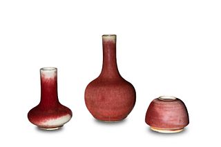 Three Chinese Red Glazed Porcelain Items, 19th Century
