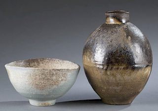 Pair of modern art pottery vessels.