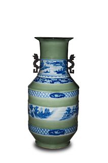 Chinese Banded Celadon Vase, 18-19th Century