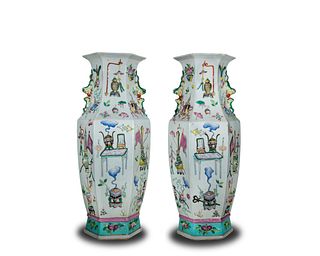 Pair of Chinese Hexagon Vases, 19th Century