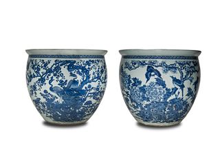 Pair of Large Chinese Blue and White Jars, 19th Century
