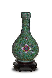 Chinese Turquoise Famille Rose Vase, 19th Century