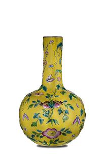 Chinese Yellow-Ground Carved Vase, 19th Century