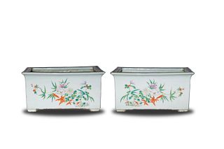 Pair of Rectangular Chinese Famille Rose Planters