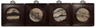 Four Chinese Hardwood Panels with Marble, 19th Century