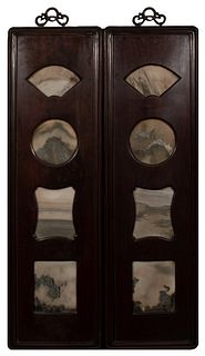 Pair of Chinese Wood Panels with Marble, 19th Century