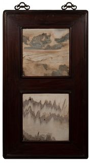 Chinese Wood Panel with Marble, 19th Century
