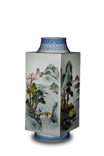 Square Chinese Porcelain Cong Vase, Republic