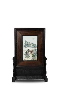 Chinese Porcelain Plaque Screen, Late 19th Century