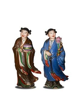 Pair of Porcelain Figures by Zeng Longsheng