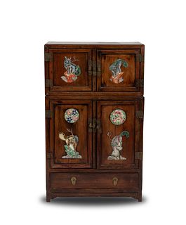 Chinese Huanghuali Cabinet with Porcelain Inlay,19th