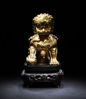 Chinese Gilt Bronze Guardian Lion, 18th-19th Century