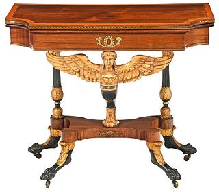 Fine Classical Gilt, Vert Antique, and Rosewood Caryatid Table