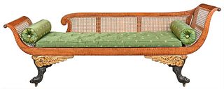 Fine and Rare Tiger Maple Gilt and Vert Grecian Sofa