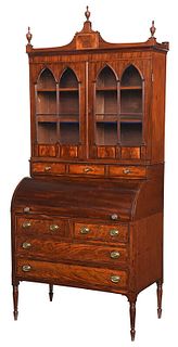 Fine New England Sheraton Desk and Bookcase