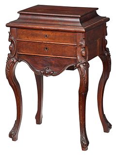 Victorian Carved Mahogany Lift Top Sewing Table