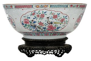 Large Chinese Export Famille Rose Punch Bowl