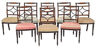 Fine Set Eight Sheraton Style Dining Chairs