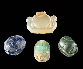 Four Egyptian Stone & Glass Pendants - Scarabs & Uraei