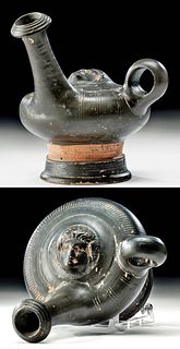 Greek Campanian Glazed Pottery Guttus w/ Gorgon Head