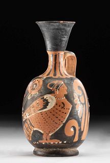 Greek Paestan Pottery Squat Lekythos w/ Siren