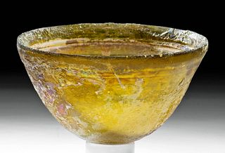 Greek Hellenistic Glass Mastoid Bowl w/ Incised Grooves