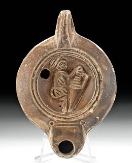 Signed Roman Pottery Oil Lamp - Slave w/ Amphora