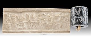 Sumerian Stone Stamp Seal Bead w/ Chariot & Lamassu