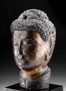 13th C. Japanese Kamakura Gilt Wood Head of Buddha