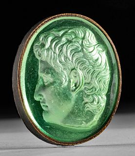 18th C. Neoclassical Glass Intaglio - Male Profile Bust