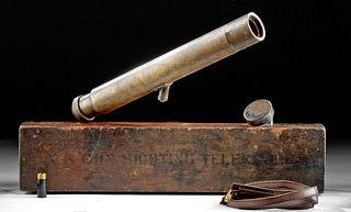 WWI British Brass Gun Sighting Telescope & Wooden Case