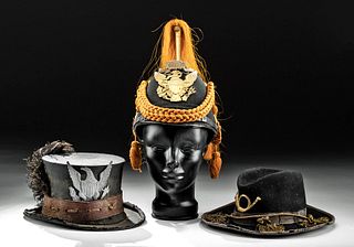 19th C. American Hats + Helmet w/ Brass Insignias