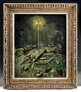Framed Signed W. Draper Painting - Italy at Night, 1961