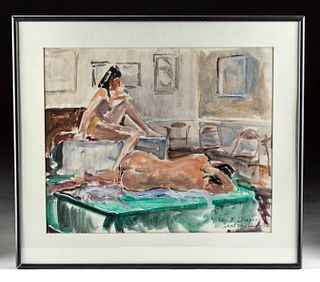 Framed Draper Painting, Nudes at Century Class, 1970s