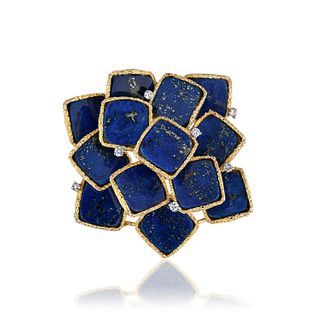 Lapis Lazuli and Diamond Brooch