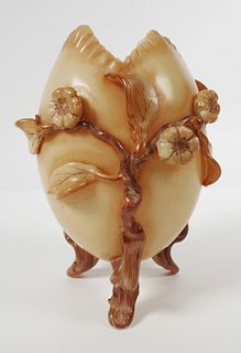 Victorian Ivory Glass Vase, Floral