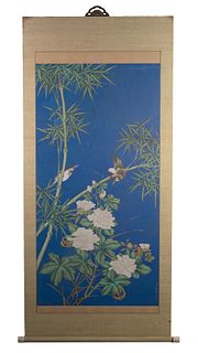 Chinese Blue-Ground Painting attributed to Zhou Yigui