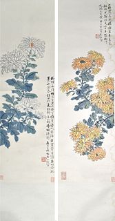 Pair of Chinese Paintings of Flowers by Gao Yehou