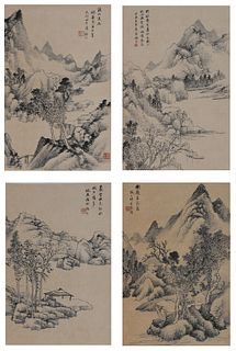 Set of Four Chinese Landscape Paintings by Xu Xing