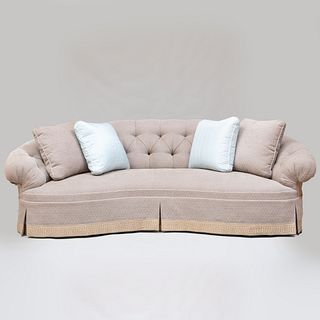 Kidney Shaped Tufted Upholstered Sofa with Pillows, of Recent Manufacture