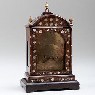 Anglo-Asian Hardwood, Brass and Mother-of-Pearl Mantle Clock
