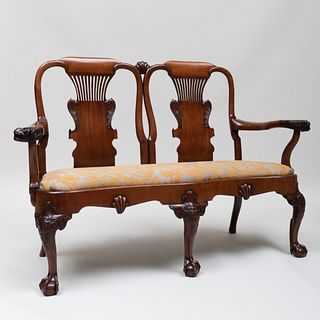 Fine Early George III Carved Mahogany Double Chair Back Settee