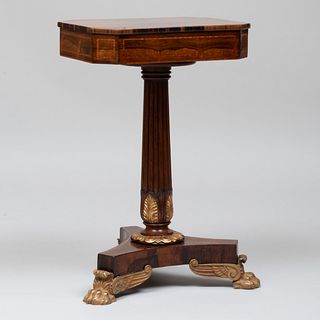 Late Regency Brass-Mounted Inlaid Rosewood and Parcel-Gilt Work Table