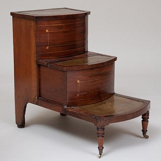 Late Regency Inlaid Mahogany and Leather Library Steps